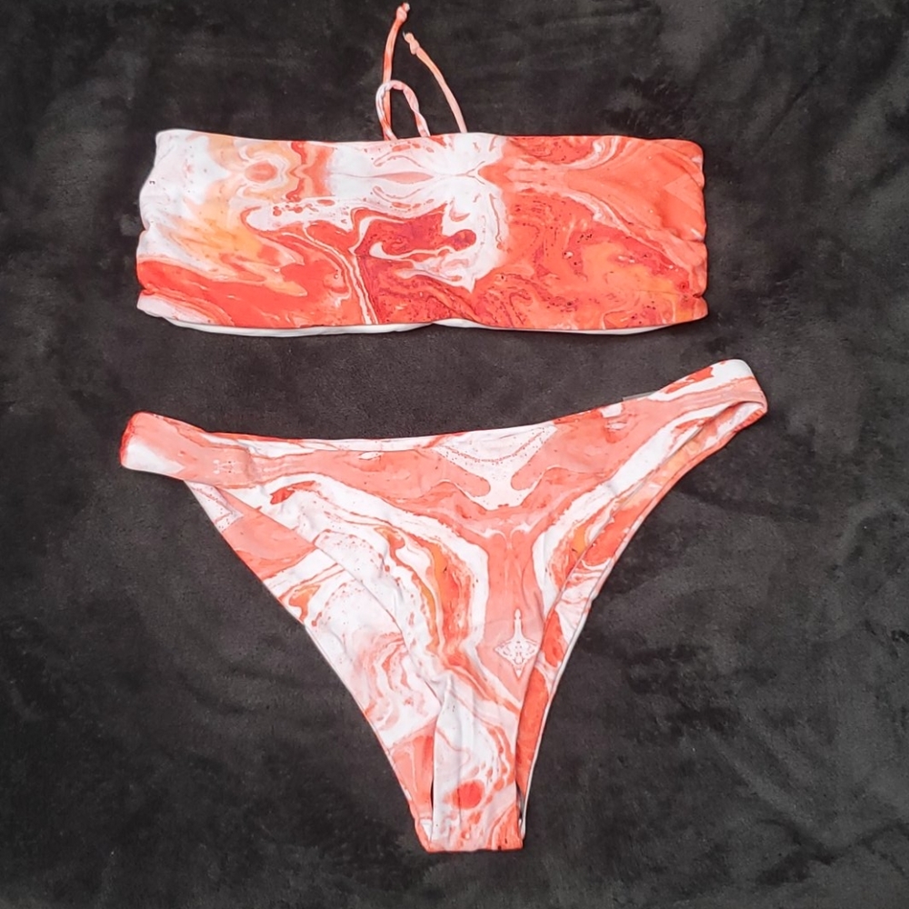 NWT orange tye dye bikini swim suit high leg - Picture 2 of 5